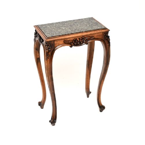 Antique Carved Rosewood and Marble Side Table