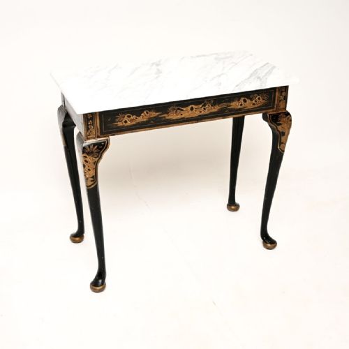 Antique Victorian Lacquered Chinoiserie Marble Top Side Table
