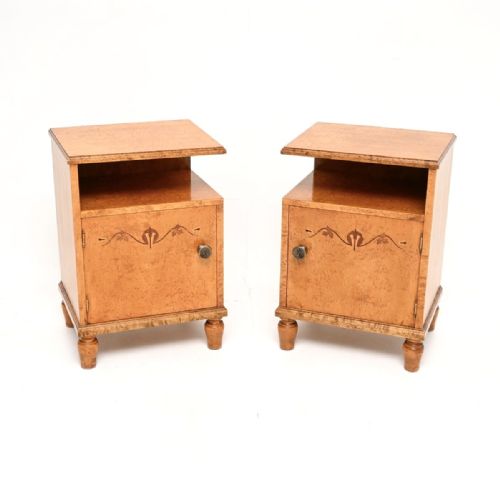 Pair of Swedish Art Deco Bedside Cabinets in Satin Birch
