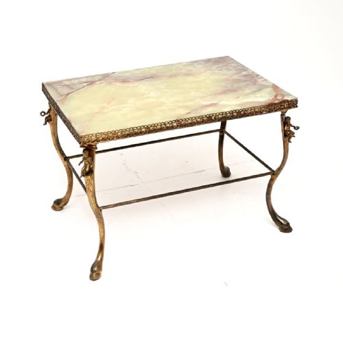 Antique French Brass and Onyx Coffee Table
