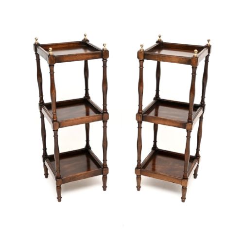 Pair of Antique Mahogany and Brass Three Tier Side Tables
