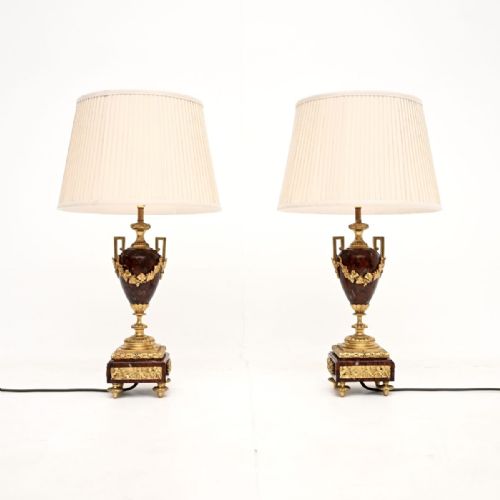 Pair of Antique French Marble and Gilt Bronze Lamps
