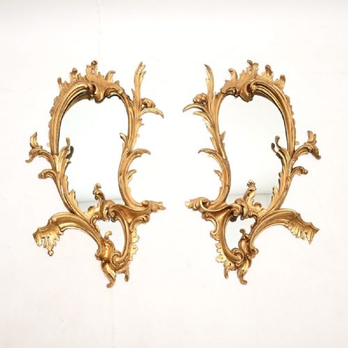 Pair of Antique French Carved Gilt Wood Mirrors
