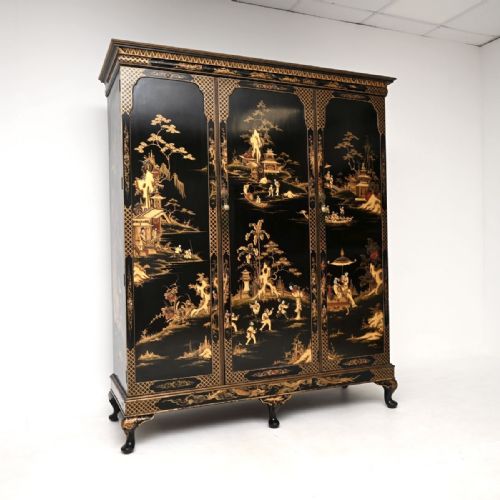 Antique Lacquered Chinoiserie Wardrobe by Hille for Harrods
