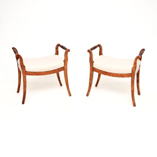 Pair of Antique Swedish Satin Birch Biedermeier Stools
