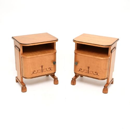 Pair of Swedish Art Deco Bedside Cabinets in Satin Birch
