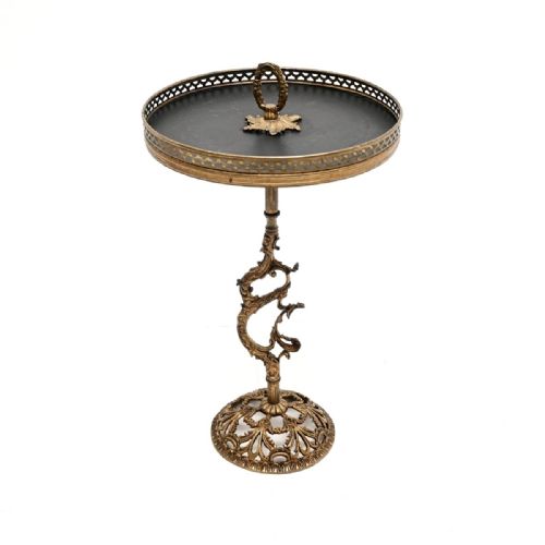 Antique French Brass and Leather Side Table
