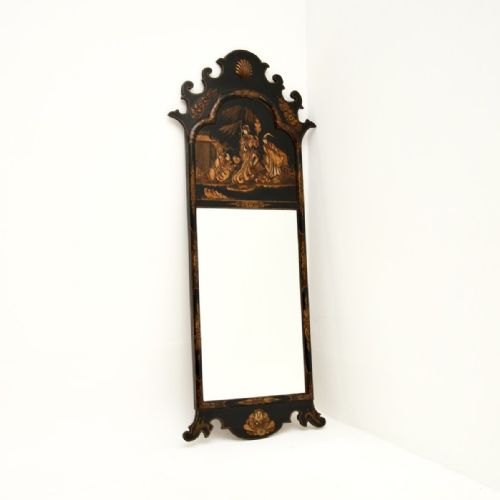 Antique Georgian Period Lacquered Chinoiserie Mirror
