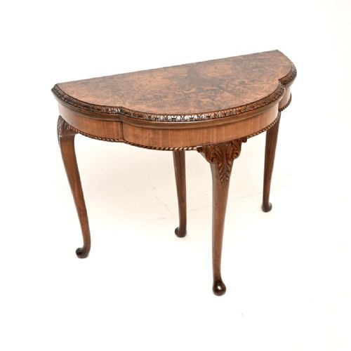 Antique Queen Anne Style Burr Walnut Card Table / Console Table
