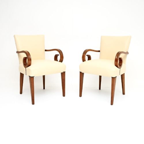 Pair of Art Deco Walnut and Leather Armchairs
