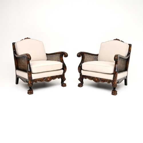 Pair of Antique Swedish Satin Birch Bergère Armchairs
