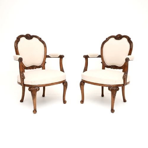 Pair of Antique Walnut Salon Armchairs by Hille
