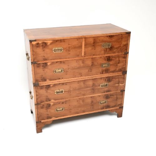 Antique Yew Wood Military Campaign Chest of Drawers
