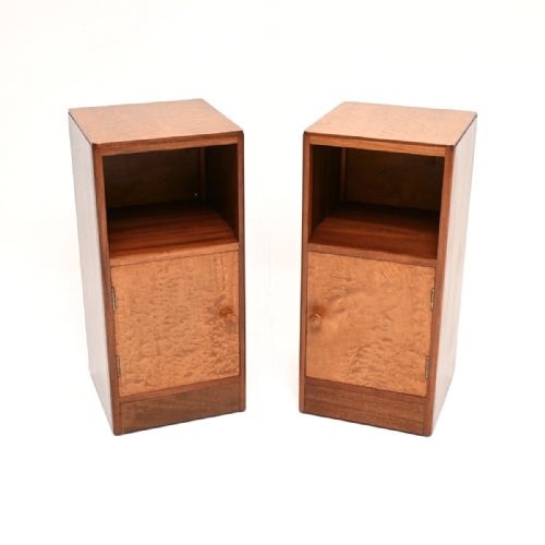 Pair of Art Deco Birds Eye Maple and Mahogany Bedside Cabinets
