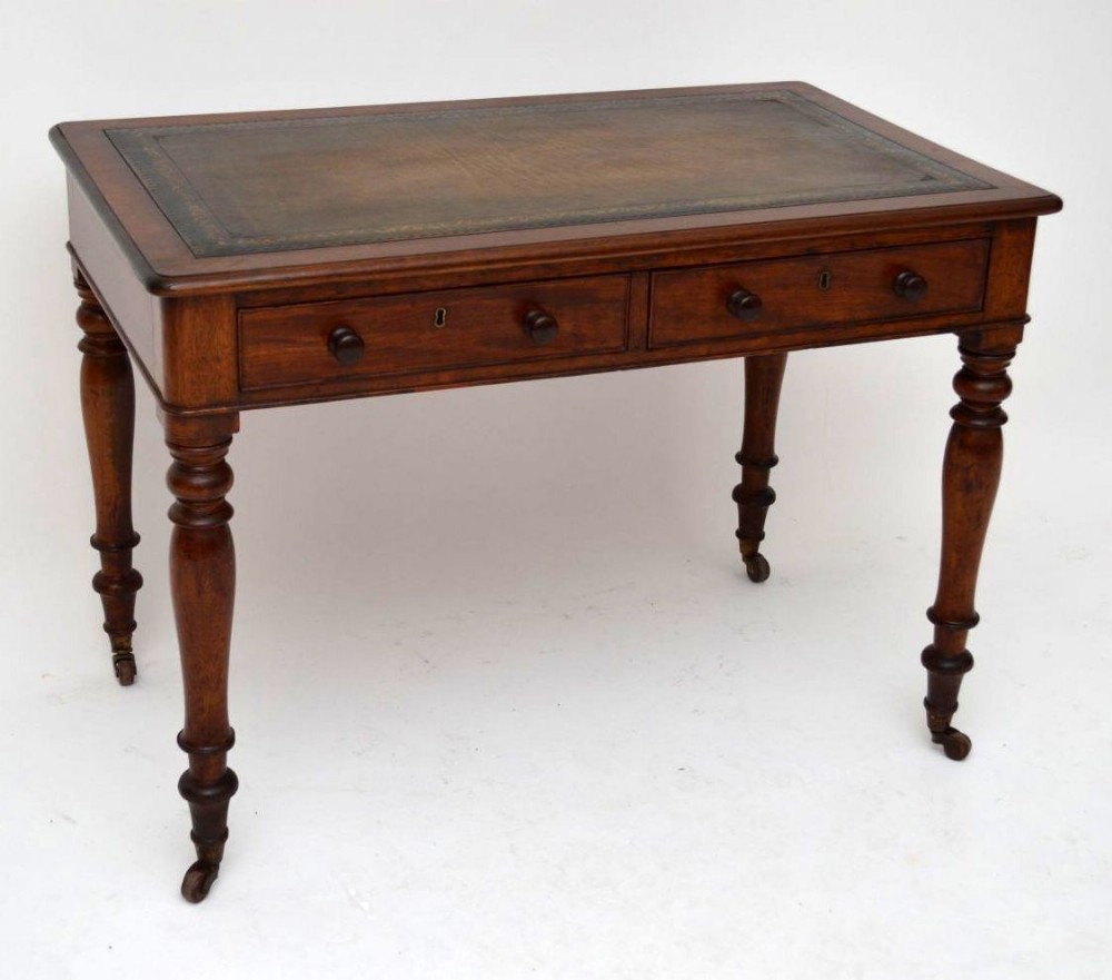 Antique Victorian Mahogany Leather Top Writing Table Desk
