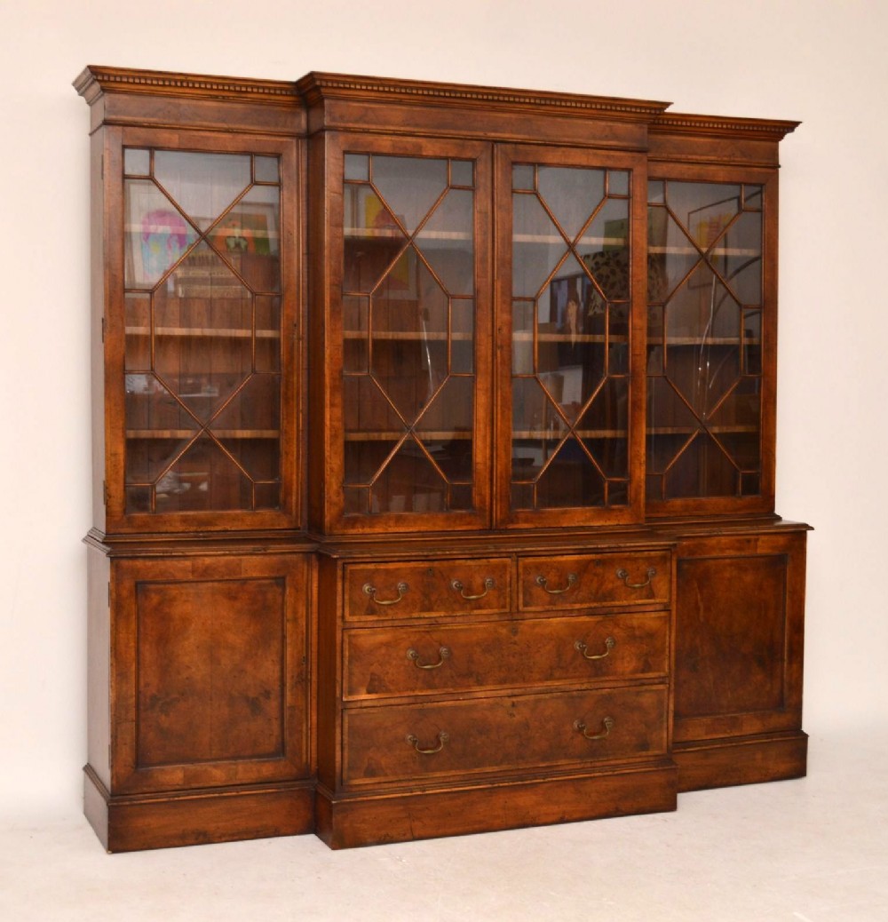 Large Impressive Antique Burr Walnut Breakfront Bookcase