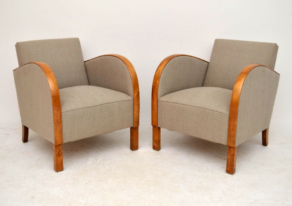 Pair of Swedish Art Deco Satin Birch Armchairs Vintage 1930's