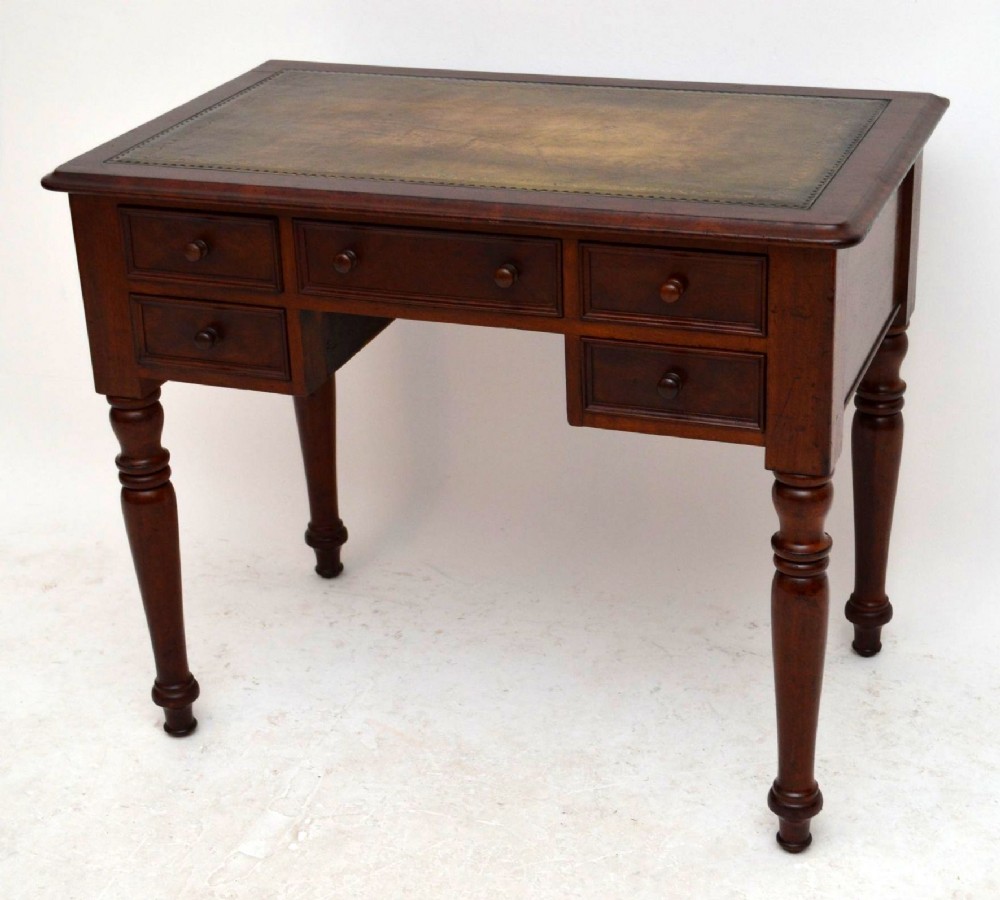 Antique Victorian Mahogany Leather Top Writing Table Desk