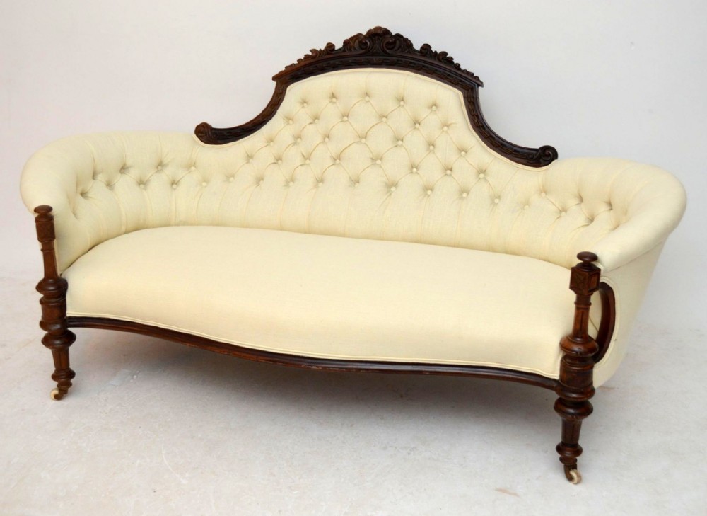 Antique Victorian Carved Walnut Shaped Sofa
