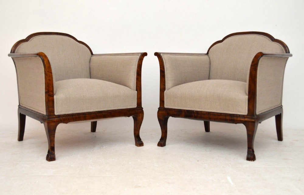 Pair of Antique Swedish Satin Birch Armchairs
