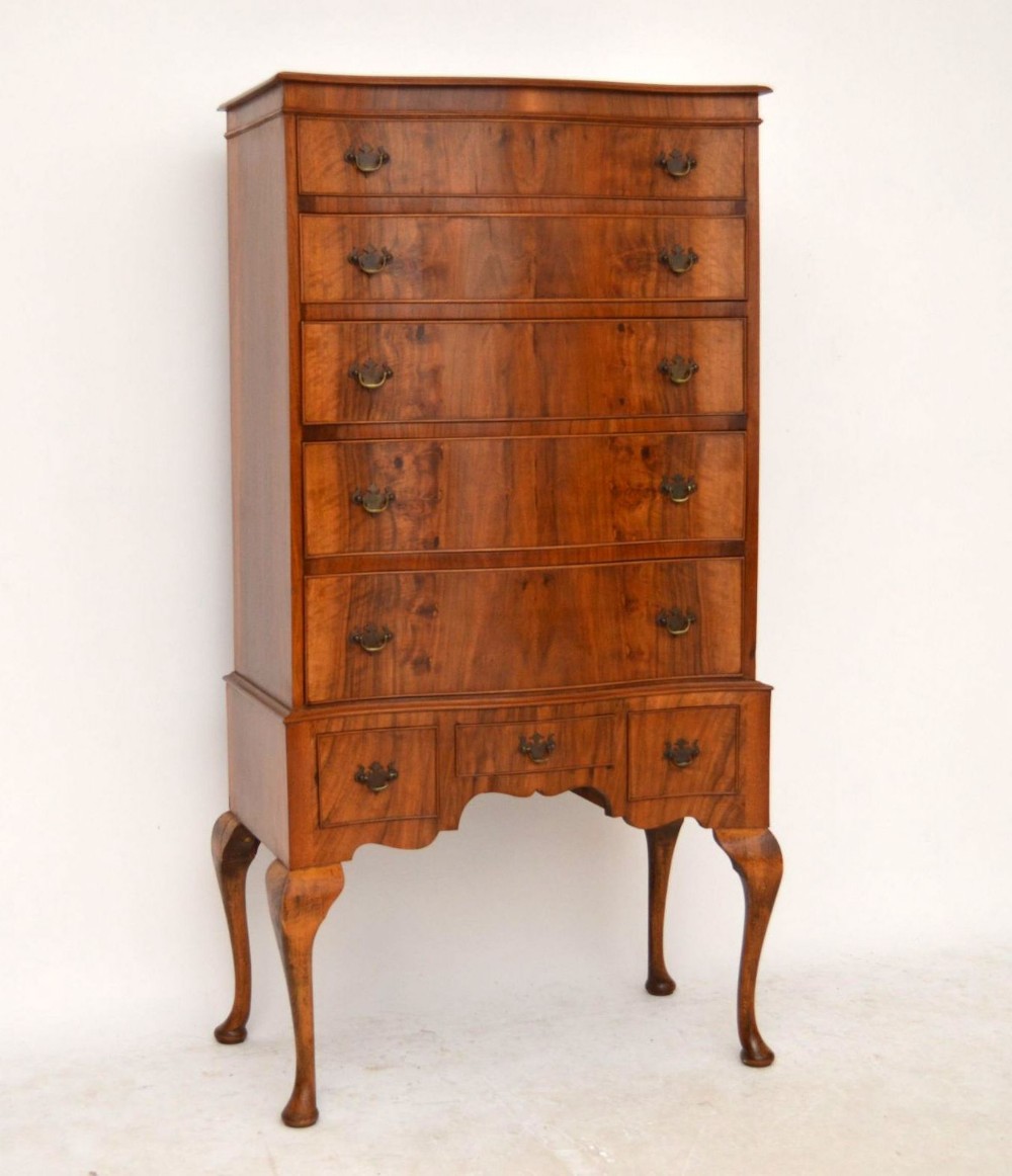 Tall Antique Figured Walnut Chest on Legs