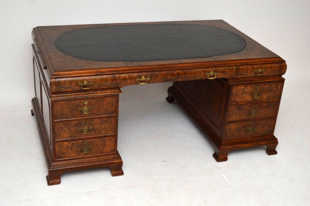 Large Very Impressive Antique Burr Walnut Partners Desk