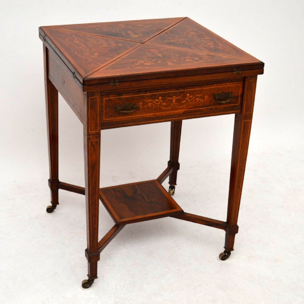 Antique Victorian Inlaid Rosewood Envelope Card Table