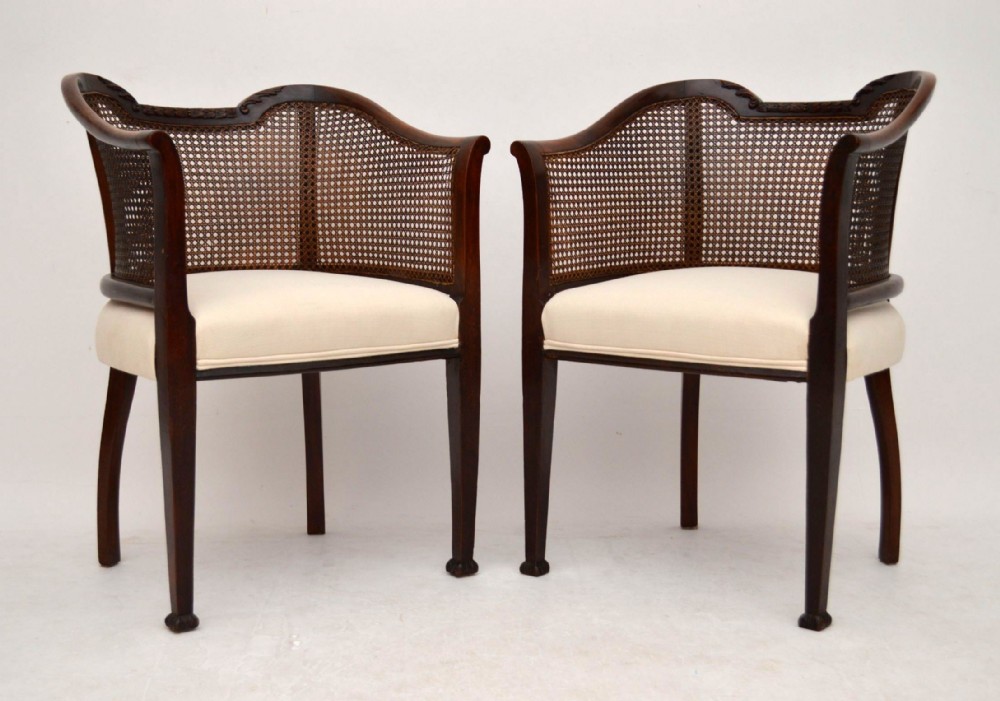 Pair of Antique Mahogany Caned Tub Armchairs