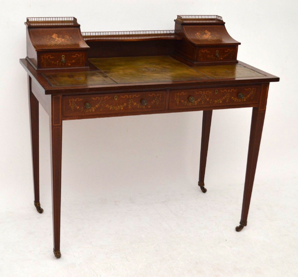 Antique Edwardian Inlaid Mahogany Bonheur Du Jour Desk