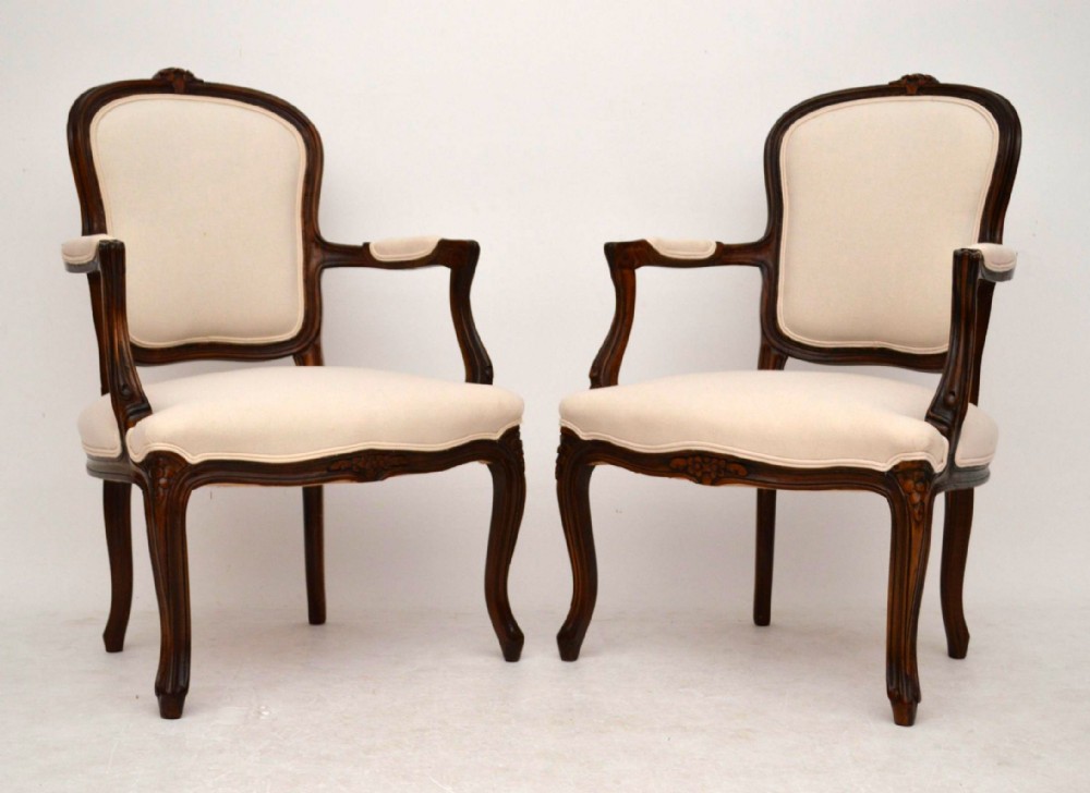 Pair of Antique French Carved Salon Armchairs