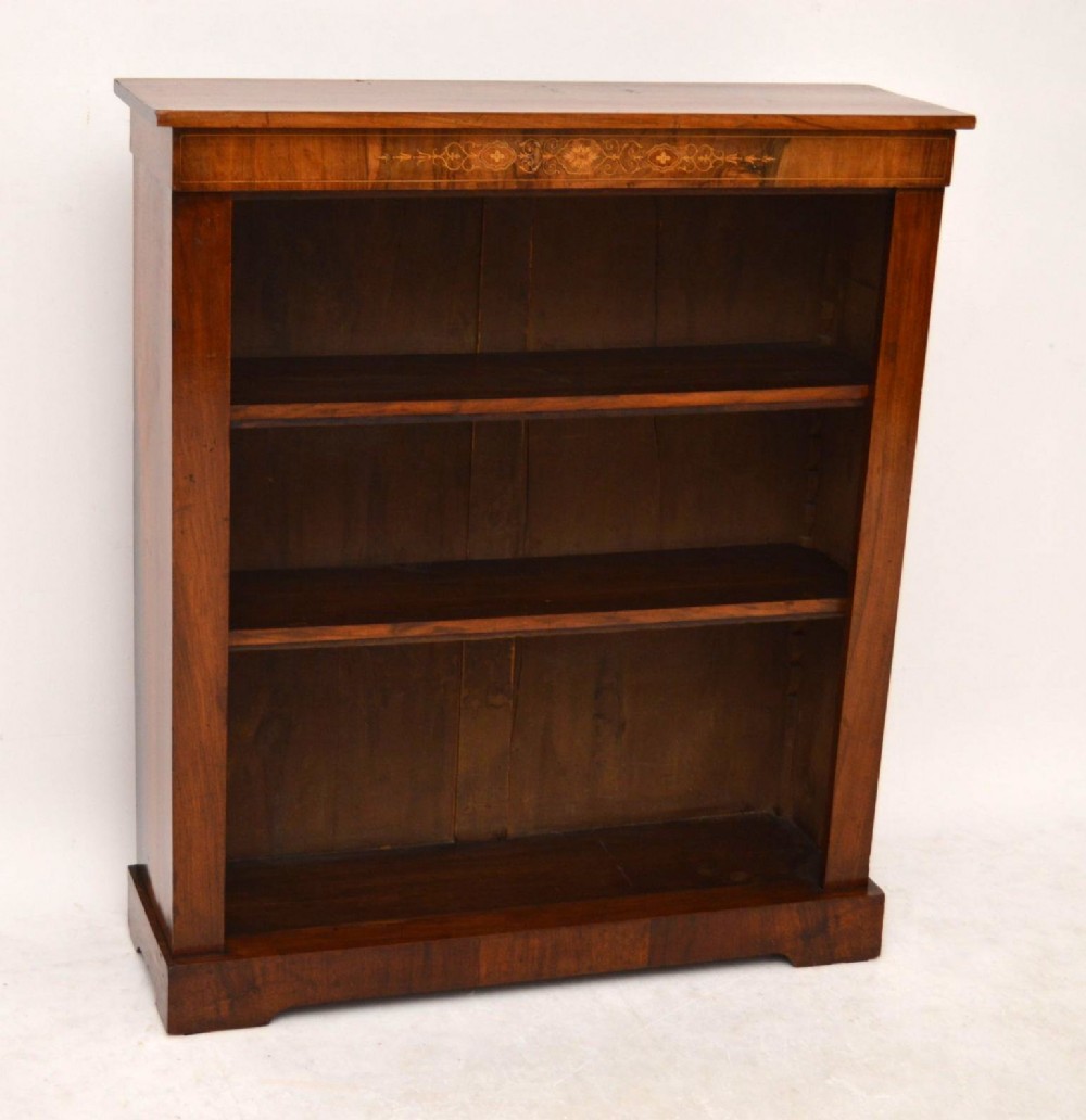 Antique Victorian Inlaid Walnut Open Bookcase