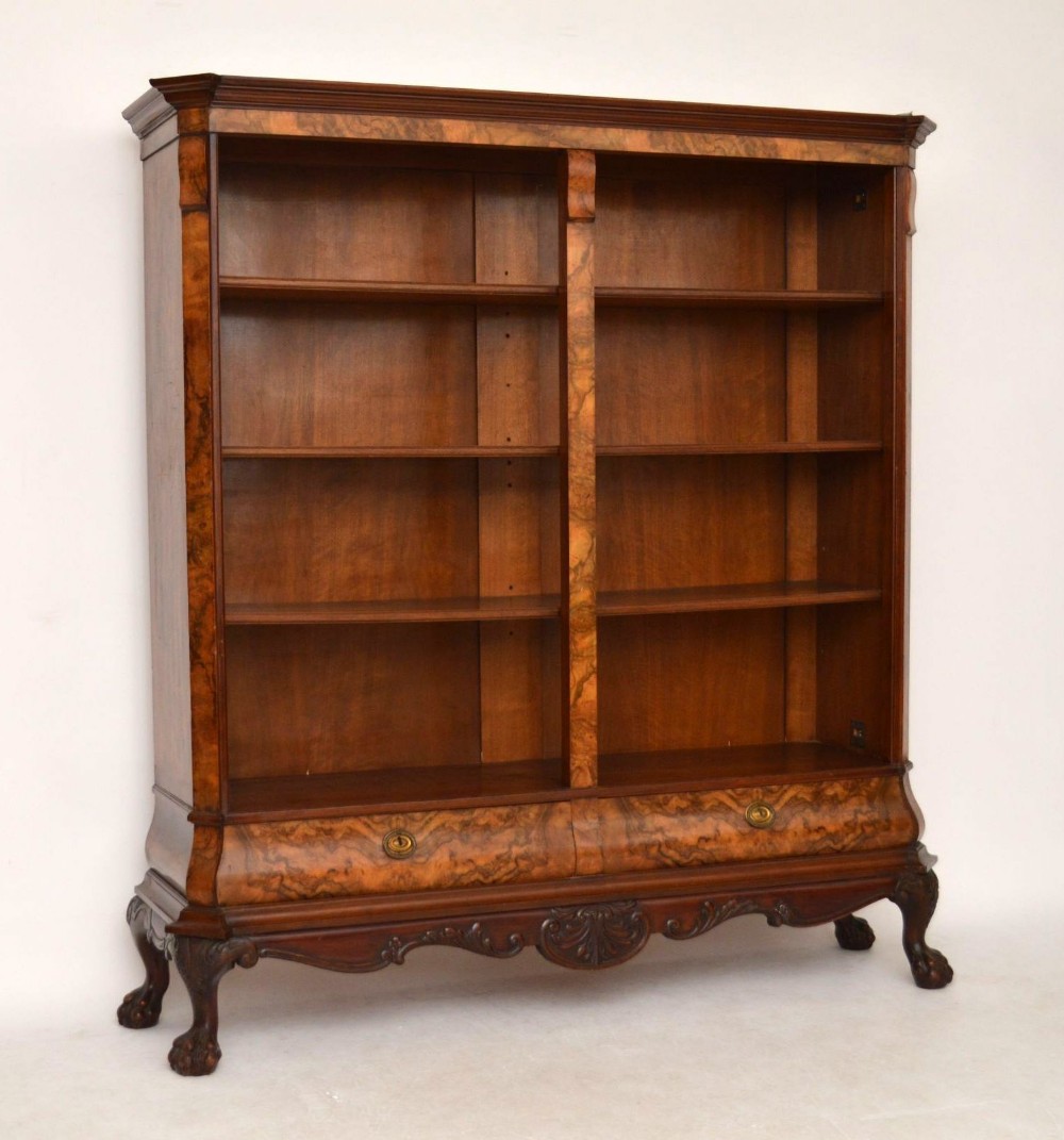 Large Antique Carved Walnut Open Bookcase