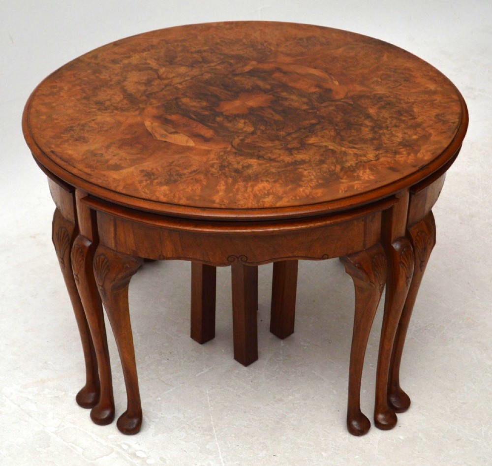 Antique Burr Walnut Nesting Coffee Table