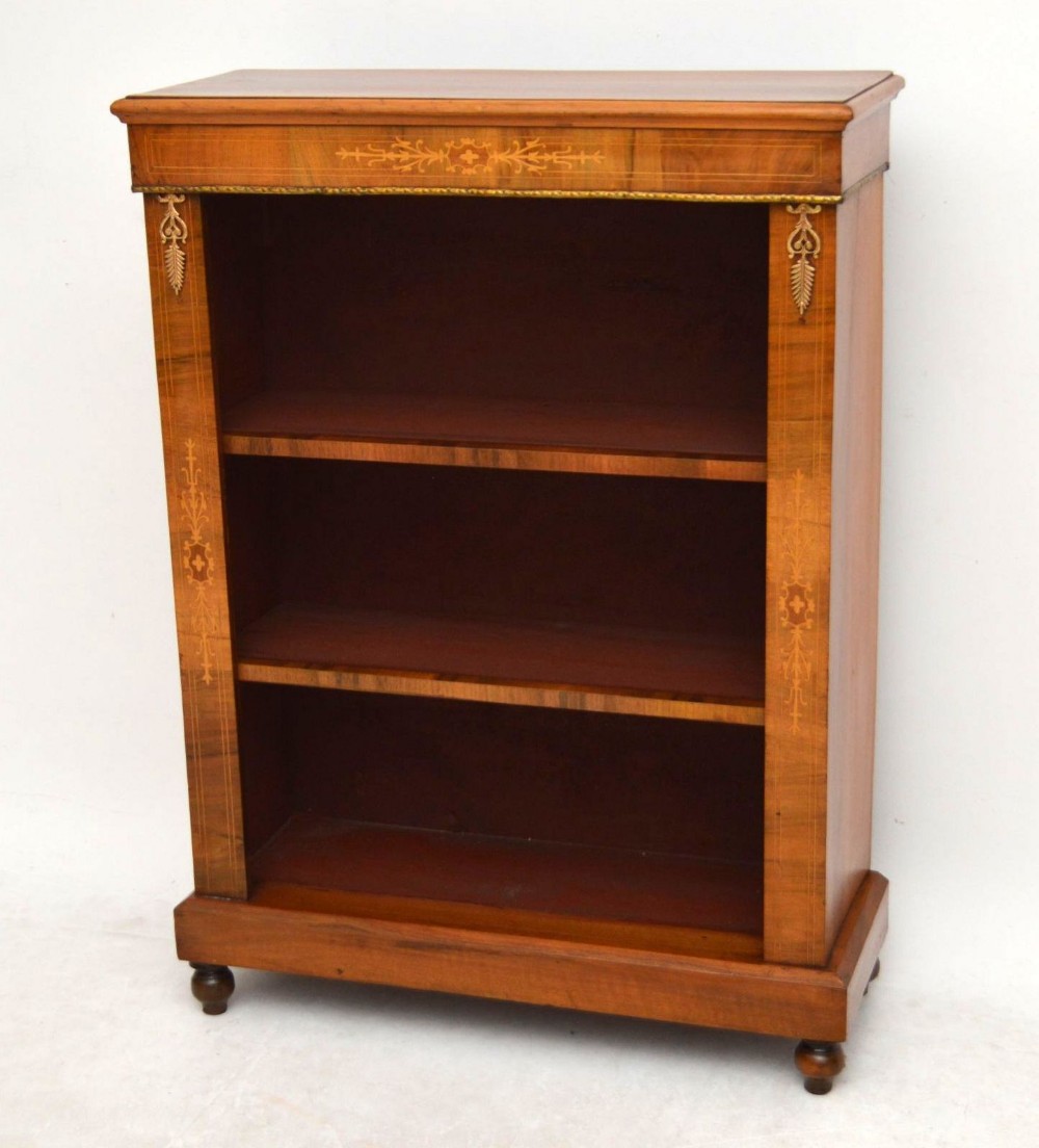 Antique Victorian Inlaid Walnut Open Bookcase