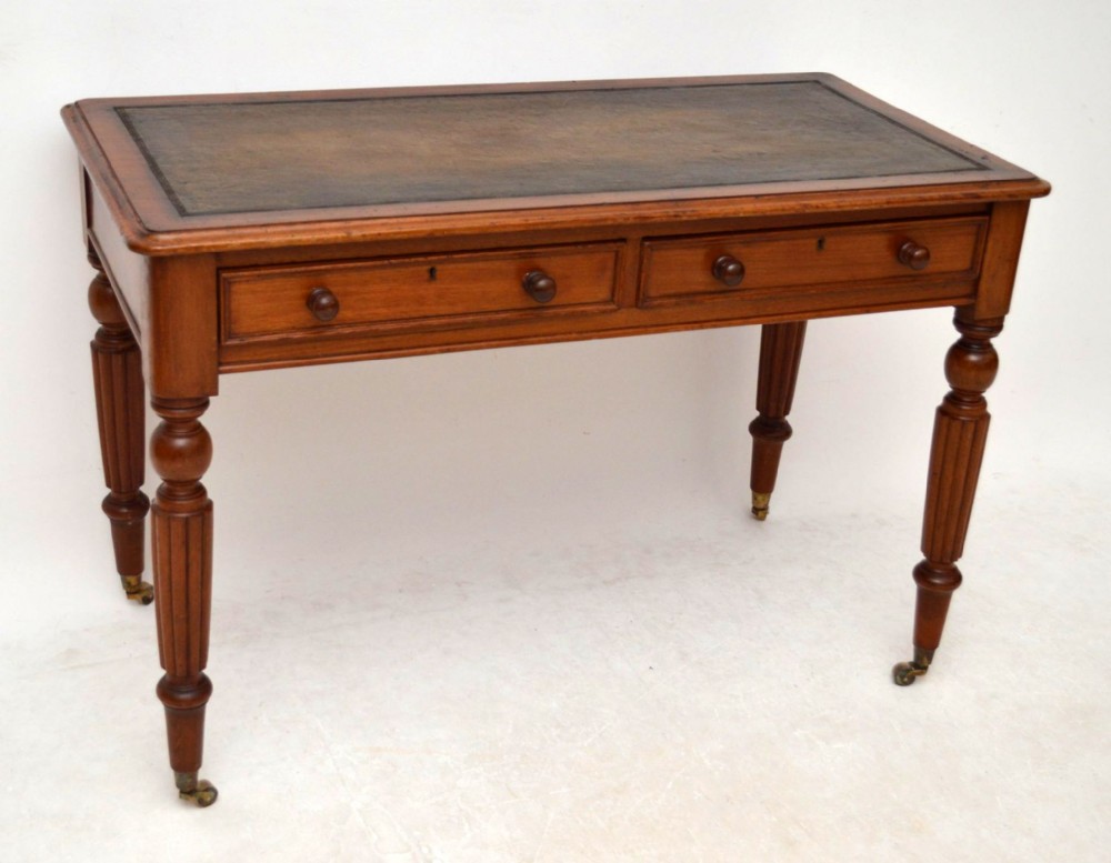 Antique Early Victorian Mahogany Leather Top Writing Table Desk