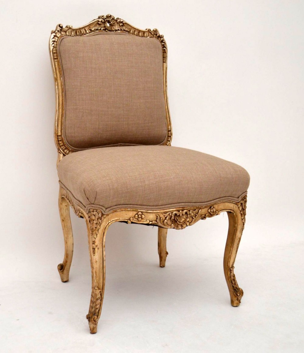 Antique French Carved Silver Gilt Upholstered Chair