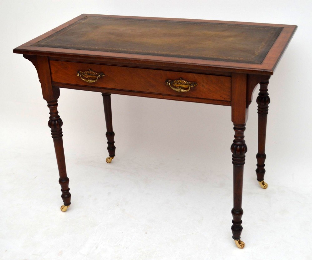 Antique Victorian Mahogany Leather Top Writing Table Desk
