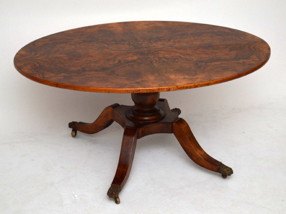 Large Antique Burr Walnut Oval Coffee Table