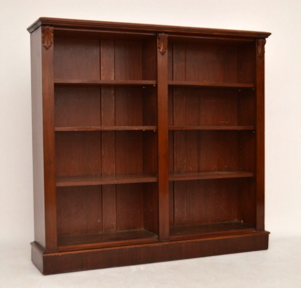 Antique Victorian Mahogany Open Double Bookcase