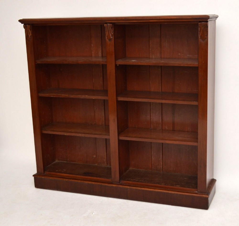 Antique Victorian Mahogany Open Double Bookcase 