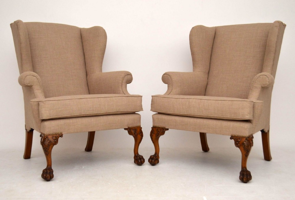 Pair of Antique Wing Armchairs