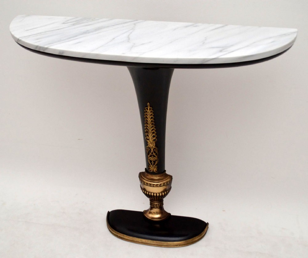 Antique Empire Style Marble Top Brass Mounted Ebonized Console Table