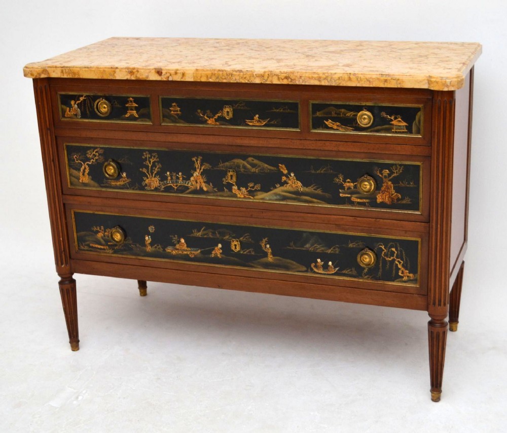Antique Marble Top Chinoiserie Commode Chest 