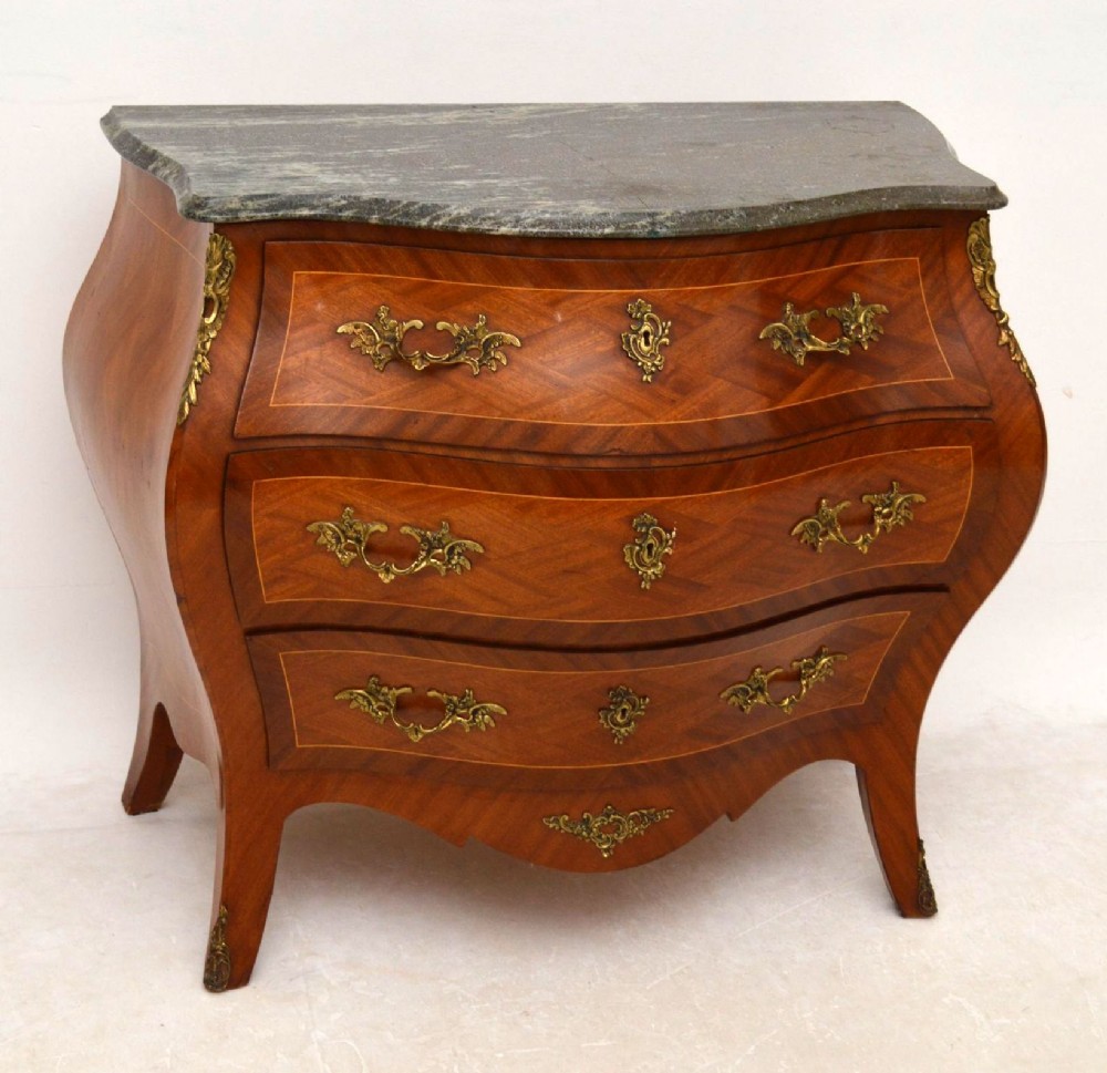 Antique Swedish Marble Top Bombe Commode Chest