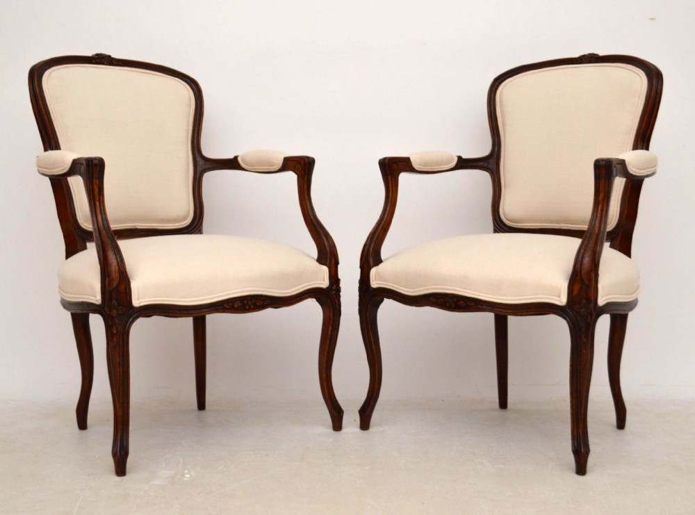 Pair of Antique French Carved Salon Armchairs