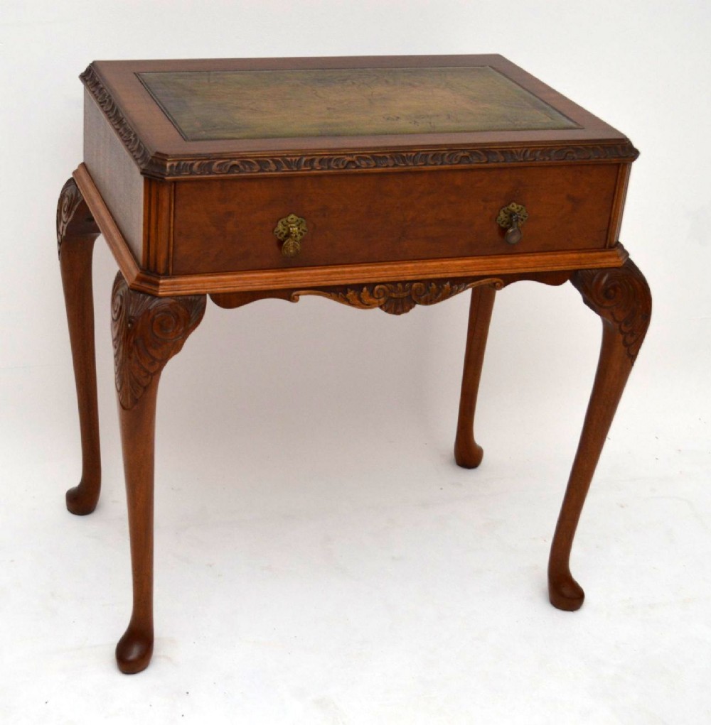 Antique Walnut Leather Top Side Table or Desk