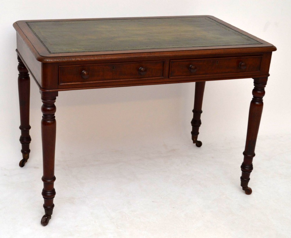 Antique Early Victorian Mahogany Leather Top Writing Table Desk