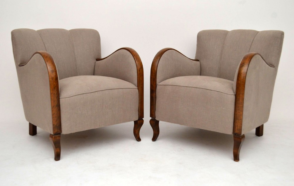 Pair of Swedish Art Deco Satin Birch Armchairs Vintage 1930's