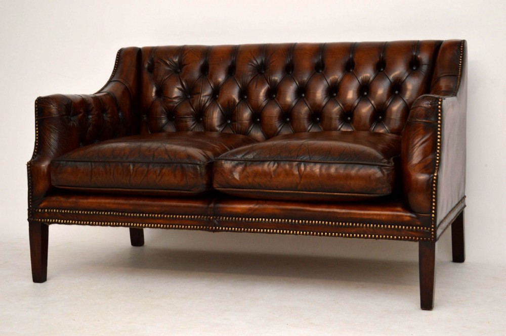 Antique Deep Buttoned Leather Sofa