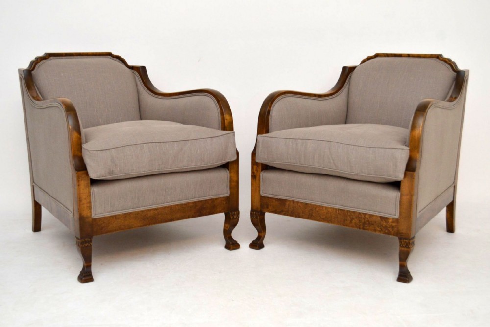 Pair of Antique Swedish Satin Birch Armchairs
